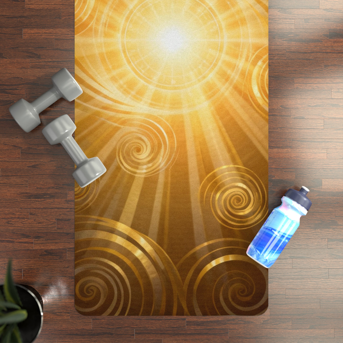 Golden Spirals Yoga Mat, Inspirational Rubber Yoga Mat for Practice, Meditation, Fitness Gift, Boho Style Yoga Gear