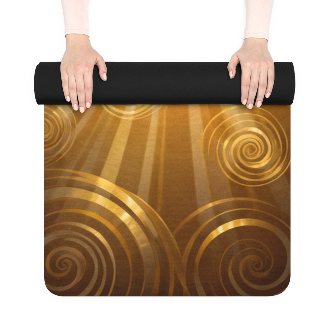 Golden Spirals Yoga Mat, Inspirational Rubber Yoga Mat for Practice, Meditation, Fitness Gift, Boho Style Yoga Gear