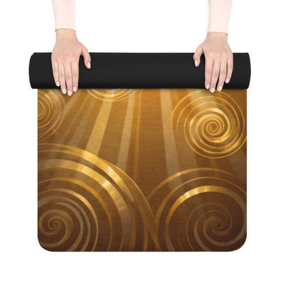 Golden Spirals Yoga Mat, Inspirational Rubber Yoga Mat for Practice, Meditation, Fitness Gift, Boho Style Yoga Gear